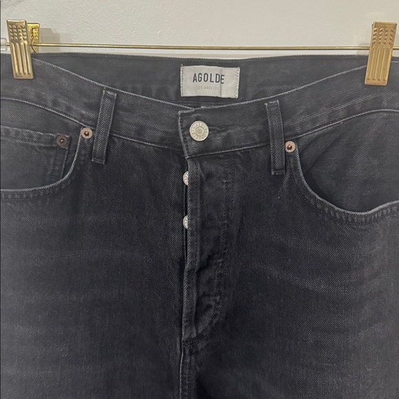 AGOLDE HIGH RISE STRAIGHT BUTTON FLY BLACK WASH JEAN 27 - Picture 2 of 8